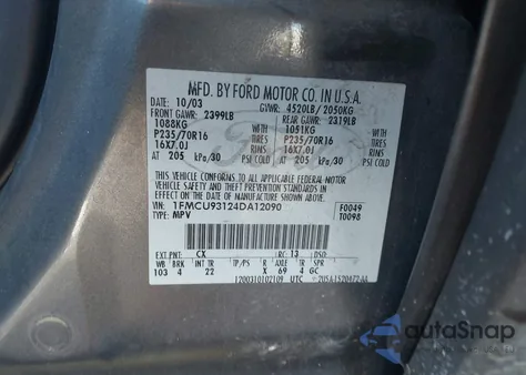 2004 Ford Escape Xlt из США, поврежденный, VIN 1FMCU93124DA12090